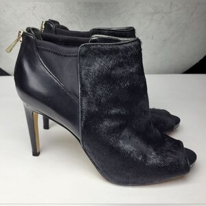 Black High-Heeled Stiletto Ankle Boots with Open Toe